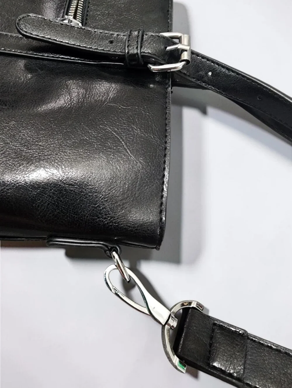 BROMEN Black Vegan Leather Laptop Work Tote Bag